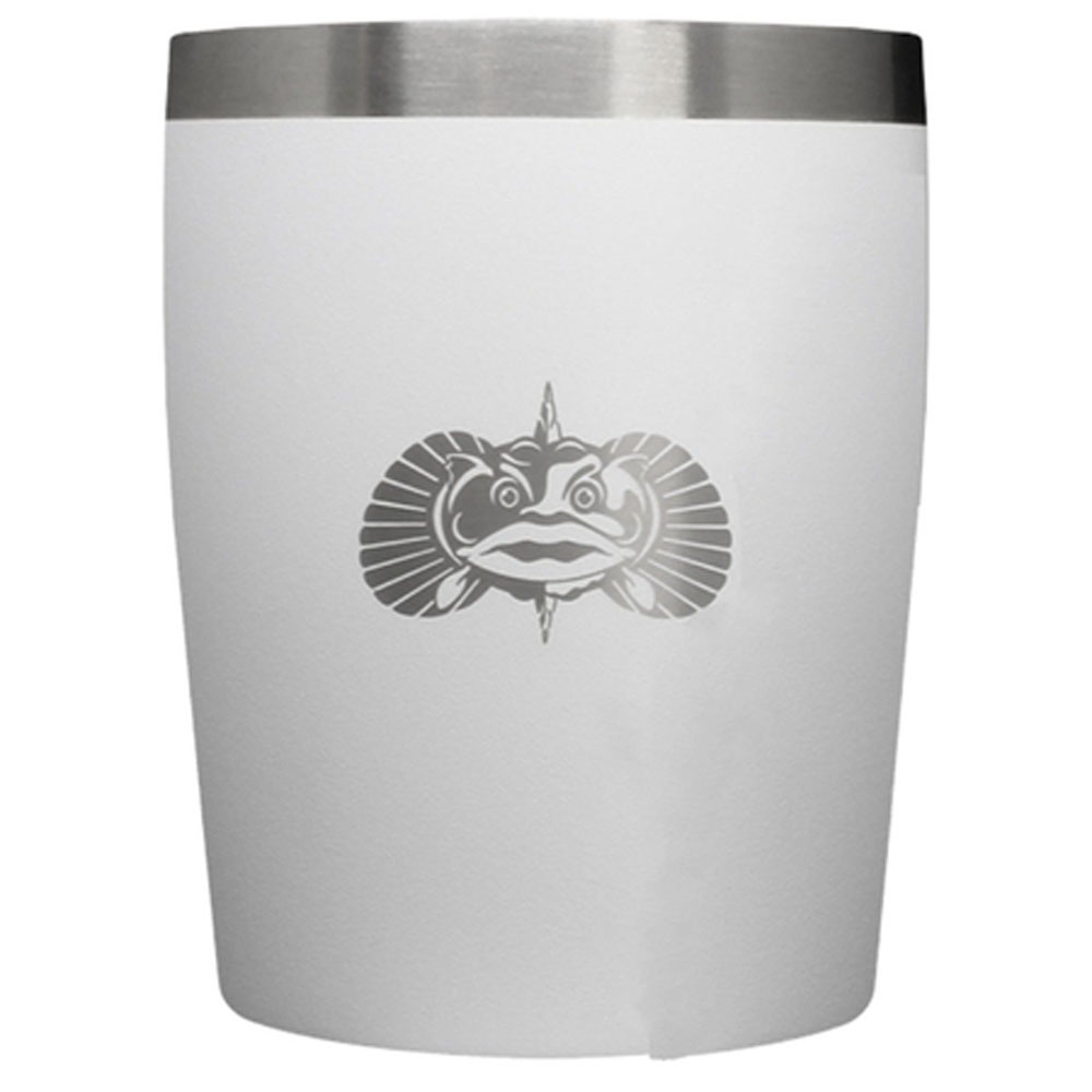 Toadfish 295ml non-tipping rocks travel mug with double-wall insulation, brushed stainless steel finish and Toadfish logo.