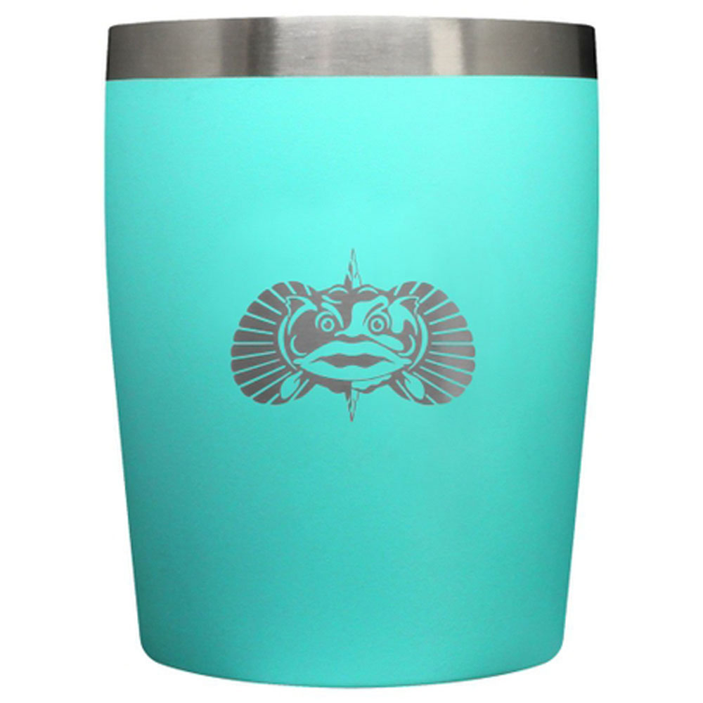 Toadfish 295ml non-tipping rocks travel mug with double-wall insulation, brushed stainless steel finish and Toadfish logo.