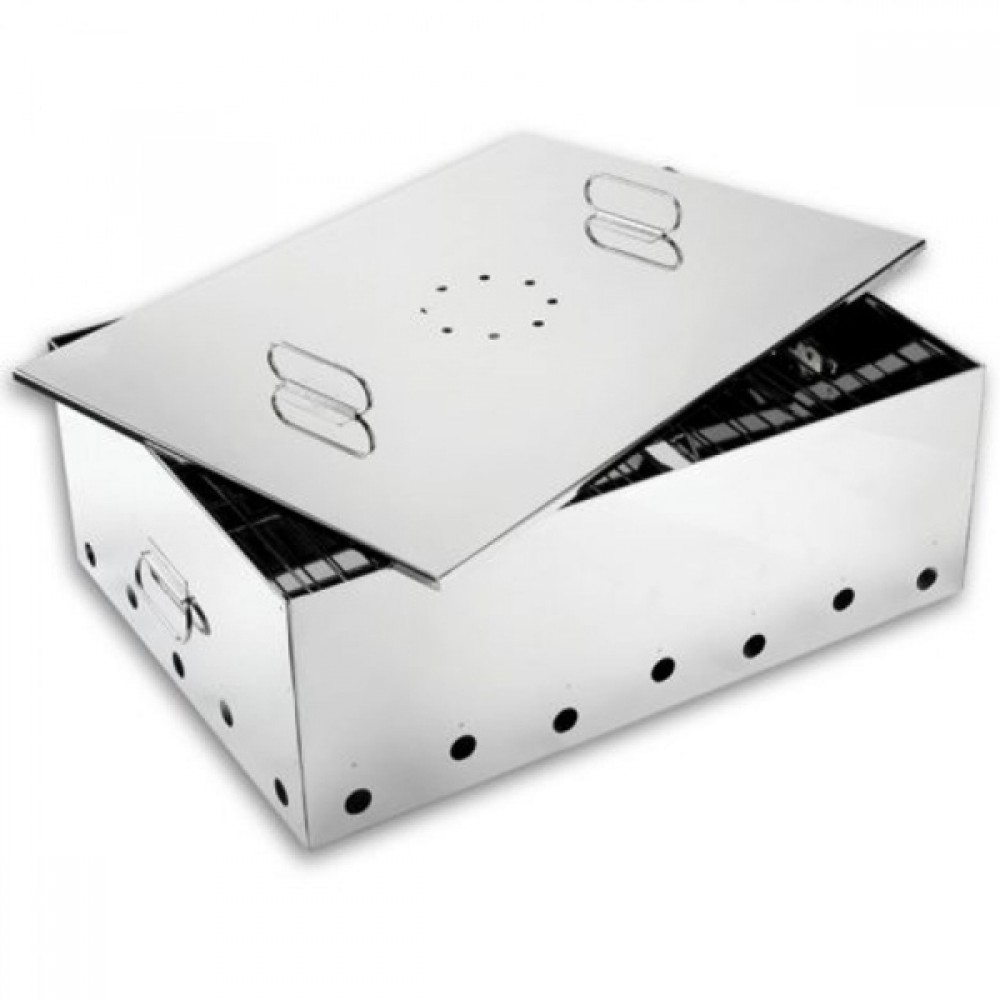 UFO Smoke Box portable stainless steel smoker box with vented lid and compact design for smoking meat, fish and vegetables during camping, barbecues and outdoor cooking adventures