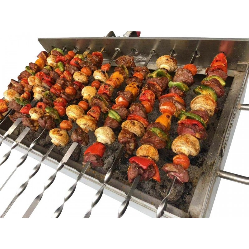 UFO USB-powered kebab rotisserie cooker with multiple rotating skewers grilling meat and vegetables evenly for camping, outdoor cooking, barbecues and portable grilling adventures