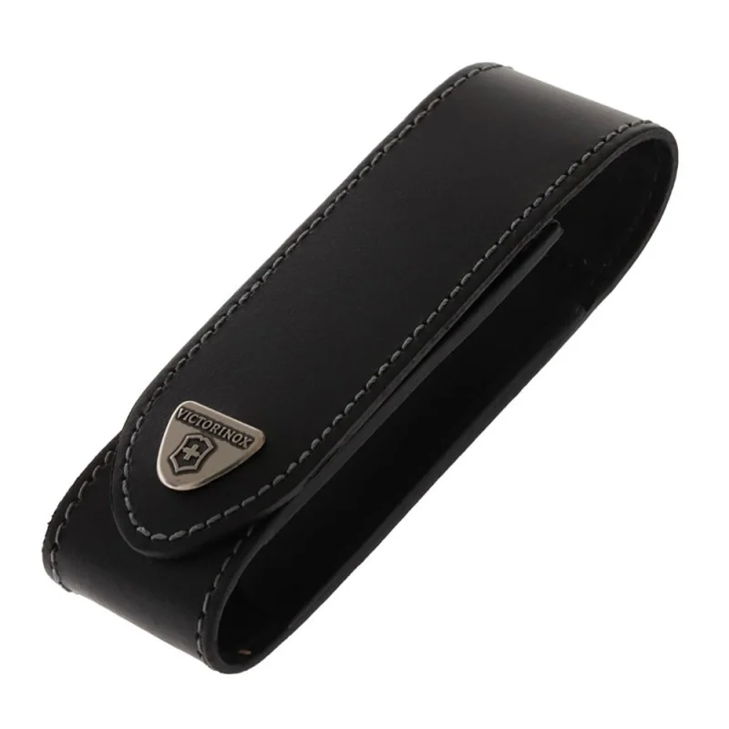 Victorinox leather belt pouch crafted in black premium leather and designed to securely carry Swiss Army Knives and multi-tools up to 120mm in length. Featuring durable stitching, a protective flap closure, and a convenient belt loop attachment, this comp