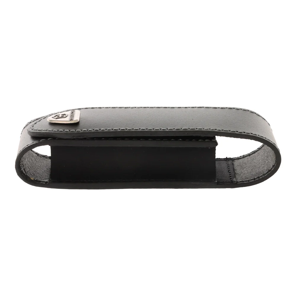 Victorinox leather belt pouch crafted in black premium leather and designed to securely carry Swiss Army Knives and multi-tools up to 120mm in length. Featuring durable stitching, a protective flap closure, and a convenient belt loop attachment, this comp