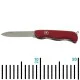 Victorinox Trailmaster Swiss Army Knife featuring a durable 111mm red handle and locking stainless steel blade designed for outdoor and utility tasks. This Swiss-made multi-tool includes a large blade, wood saw, can opener, bottle opener, flathead screwdr