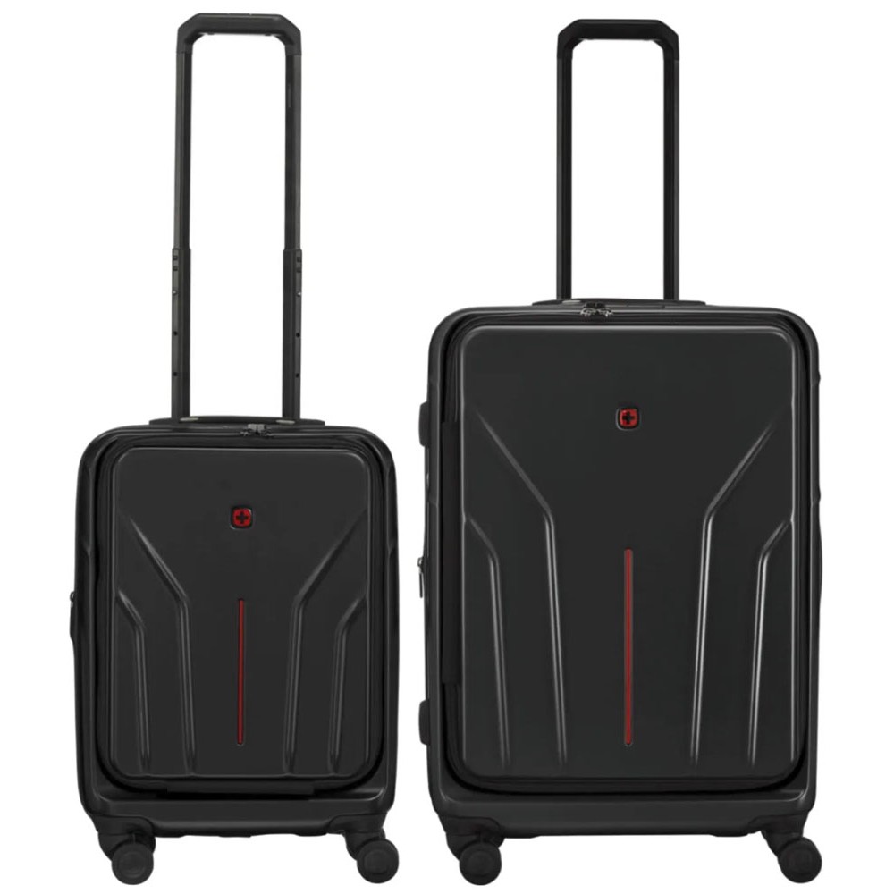 Amplix 2-Piece Luggage Set – Carry-On & Medium Black Amplix 2-piece black hardshell luggage set featuring a carry-on and medium spinner suitcase with front-opening compartments, telescopic handles, 360-degree spinner wheels, and durable hard-shell construction.