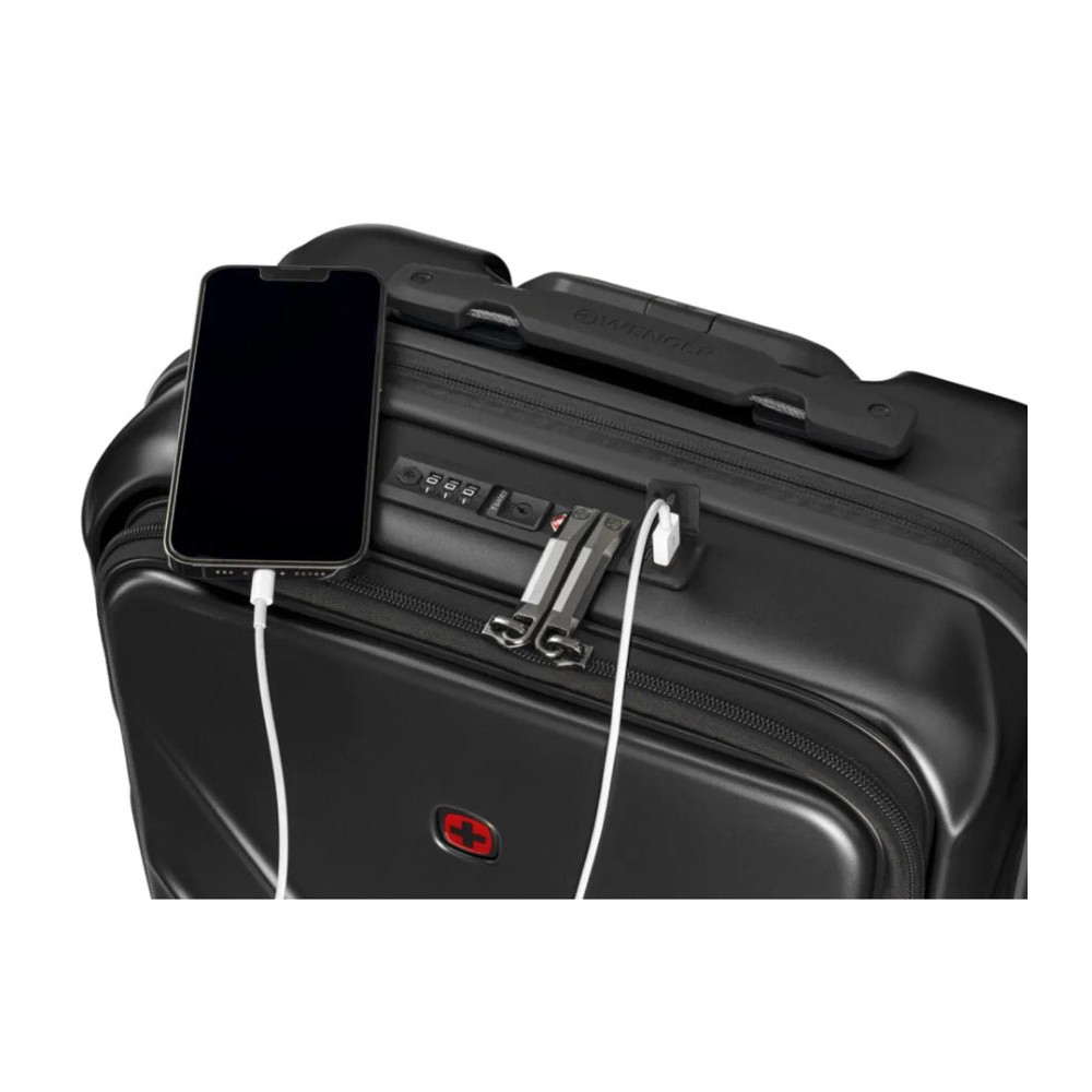 Amplix 2-Piece Luggage Set – Carry-On & Medium Black Amplix 2-piece black hardshell luggage set featuring a carry-on and medium spinner suitcase with front-opening compartments, telescopic handles, 360-degree spinner wheels, and durable hard-shell construction.