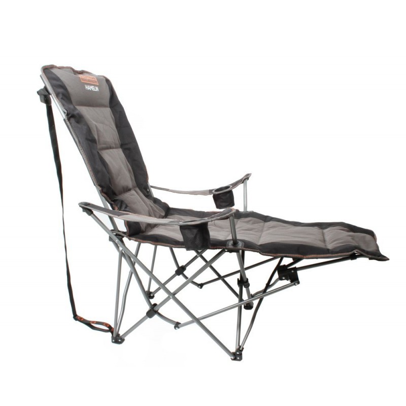 Wildtrak Hamelin recliner folding camping chair with padded reclining seat, cup holder and foldable steel frame designed for camping, outdoor relaxation and caravanning comfort