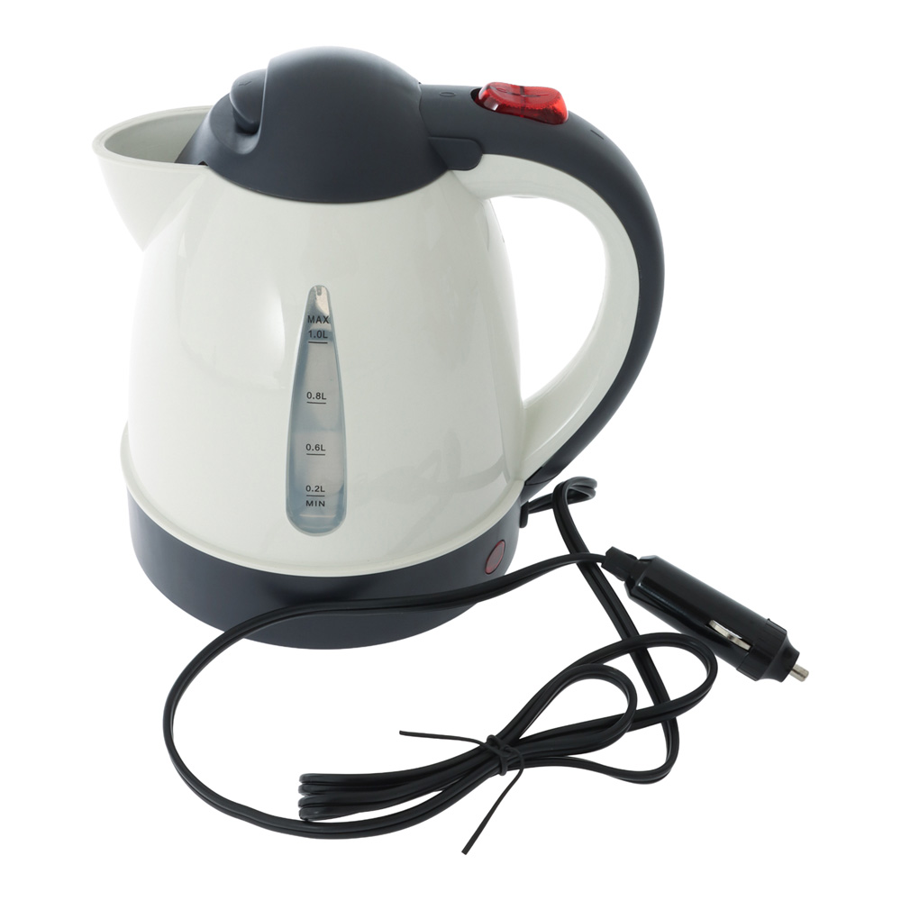 Wildtrak Portable 12V Kettle 1L Wildtrak portable 1L 12V electric kettle with compact cordless design and water level indicator for camping, caravanning, road trips and travel use