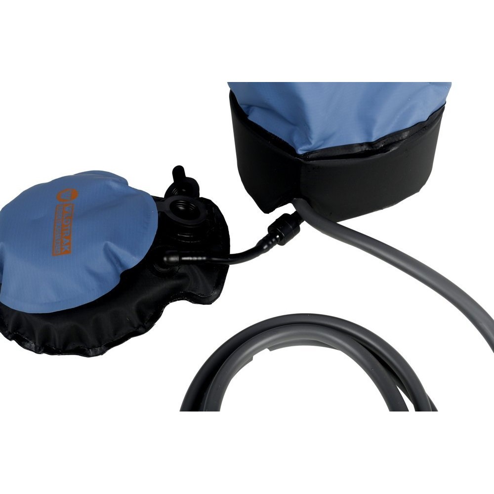 Wildtrak 15L portable camping shower with foot pump, hose, shower head and compact carry bag designed for camping, beach trips, outdoor cleaning and off-grid showering