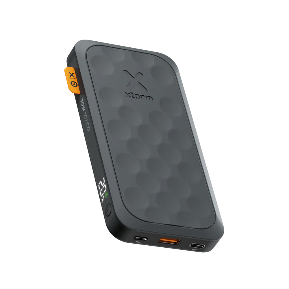 Xtorm Fuel Series 5 power bank with 10,000mAh battery capacity, 20W fast charging, USB-C Power Delivery and compact portable design for charging smartphones, earbuds and other devices during travel, commuting and everyday use.