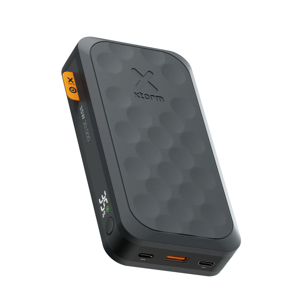 Xtorm Fuel Series 5 power bank with 20,000mAh battery capacity, 35W fast charging, USB-C Power Delivery and compact portable design for charging smartphones, tablets and devices while travelling, commuting and outdoors.