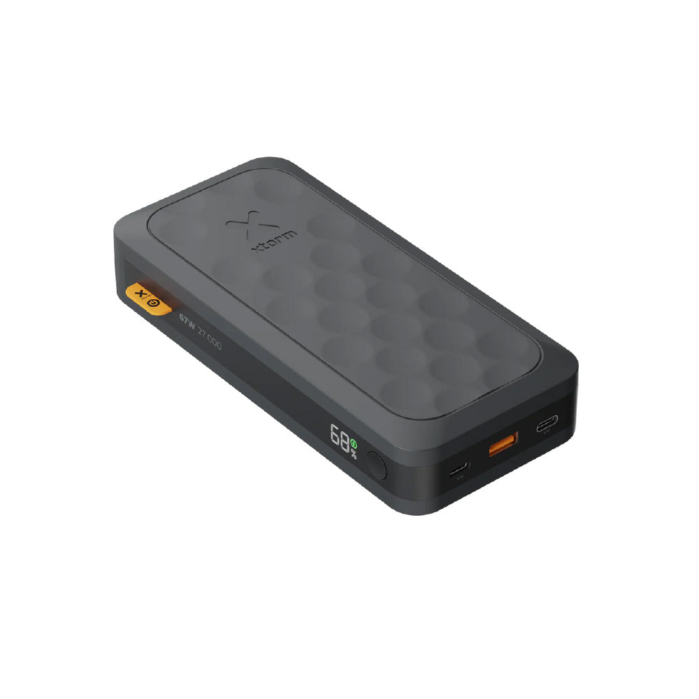 Xtorm Fuel Series 5 power bank with 27,000mAh battery capacity, 67W fast charging, USB-C Power Delivery ports and digital battery display for charging laptops, tablets, smartphones and other devices while travelling or working remotely.