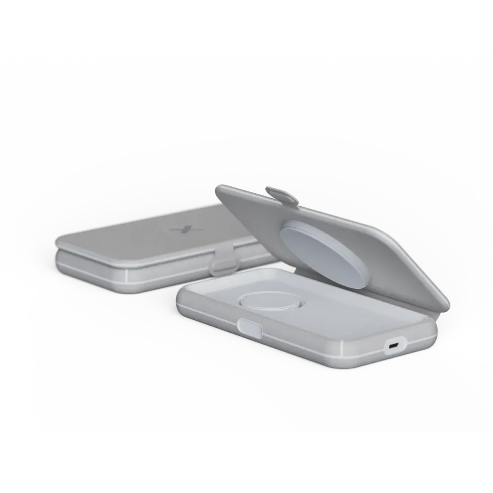 Xtorm foldable 3-in-1 wireless travel charger with compact magnetic design for charging a smartphone, smartwatch and wireless earbuds simultaneously, ideal for travel, office and everyday use.