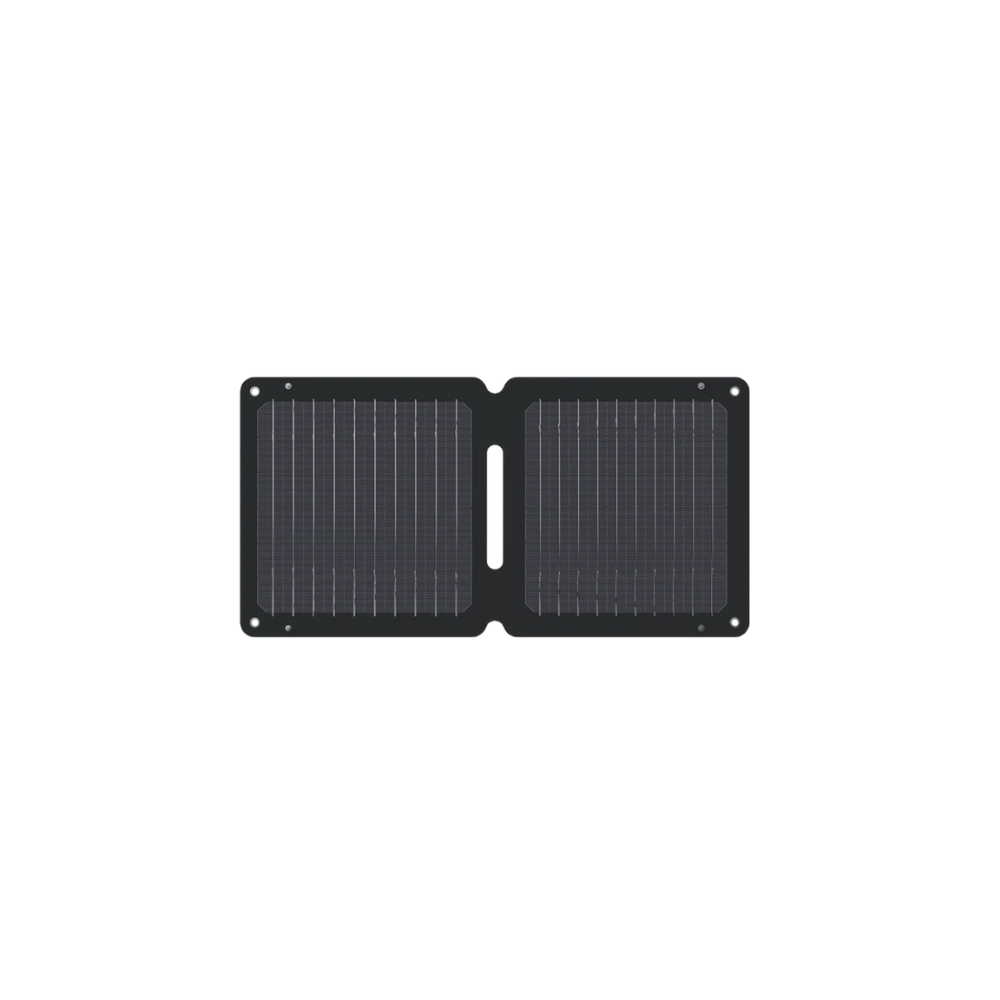 Xtorm SolarBooster 14W portable solar charger with foldable dual-panel design and lightweight construction for charging smartphones, power banks and USB devices during camping, hiking, travel and outdoor adventures.