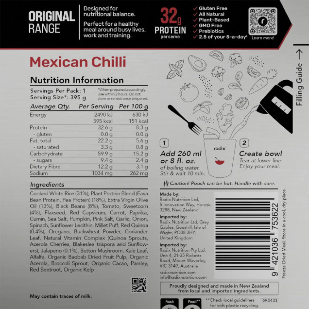 Radix Original 600 Mexican Chilli | Plant-Based 613 kcal Meal ...
