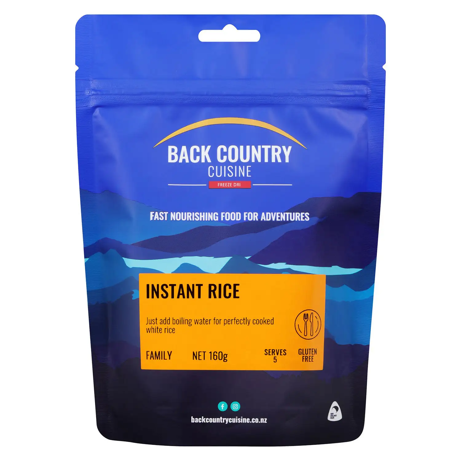 Back Country Cuisine Instant Rice family 160g gluten free just add boiling water white rice serves 5 lightweight camping side dish outdoor adventure food