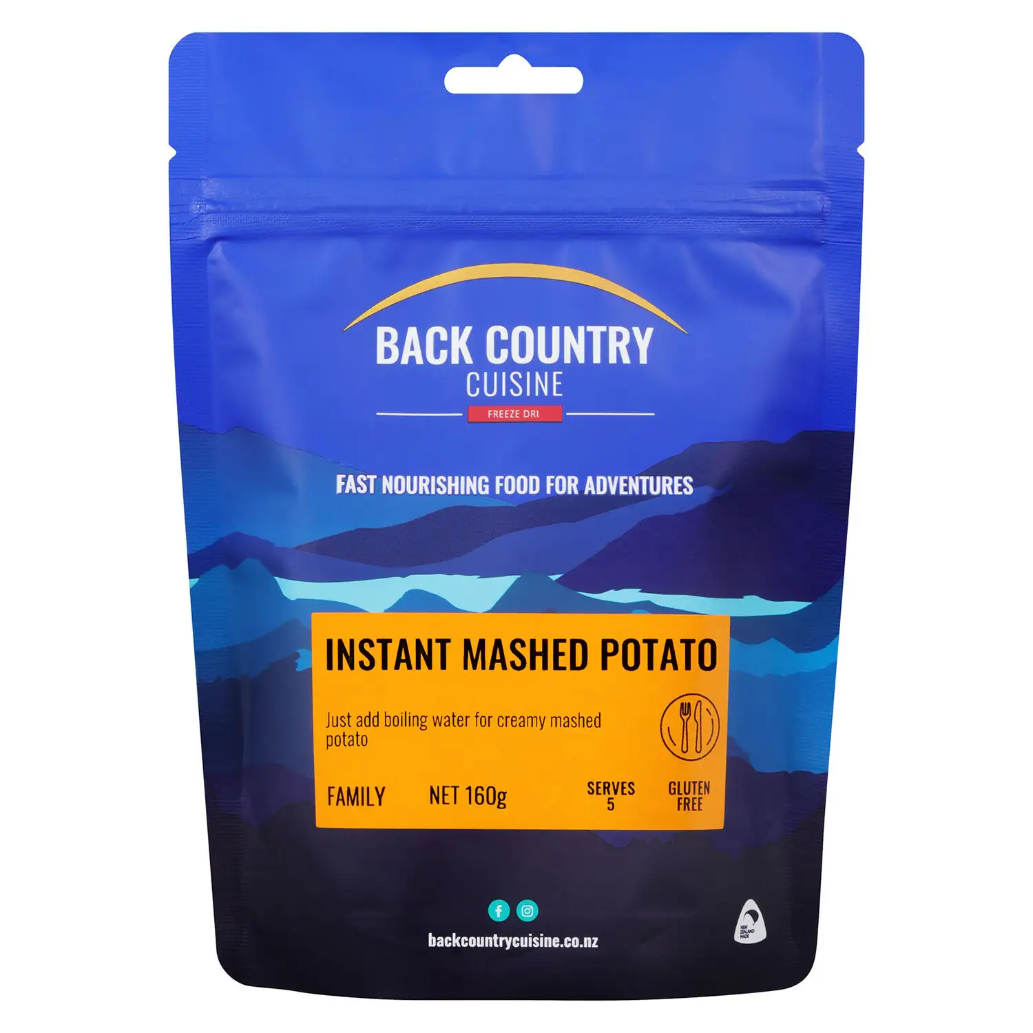 Back Country Cuisine Instant Mashed Potato family 160g gluten free just add boiling water creamy mashed potato serves 5 lightweight camping side dish outdoor adventure food