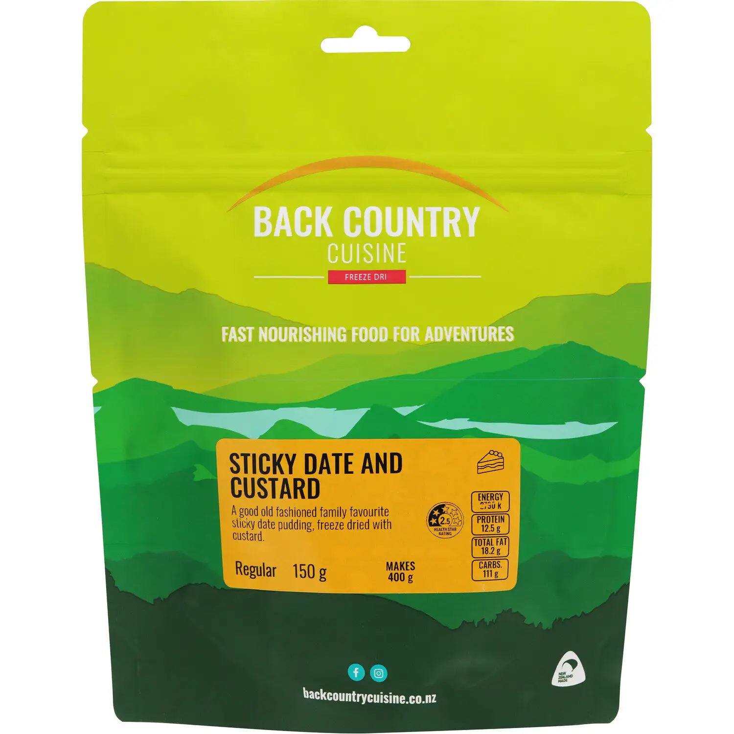 Back Country Cuisine sticky date and custard freeze dried dessert meal pouch 150g for camping and outdoor adventures