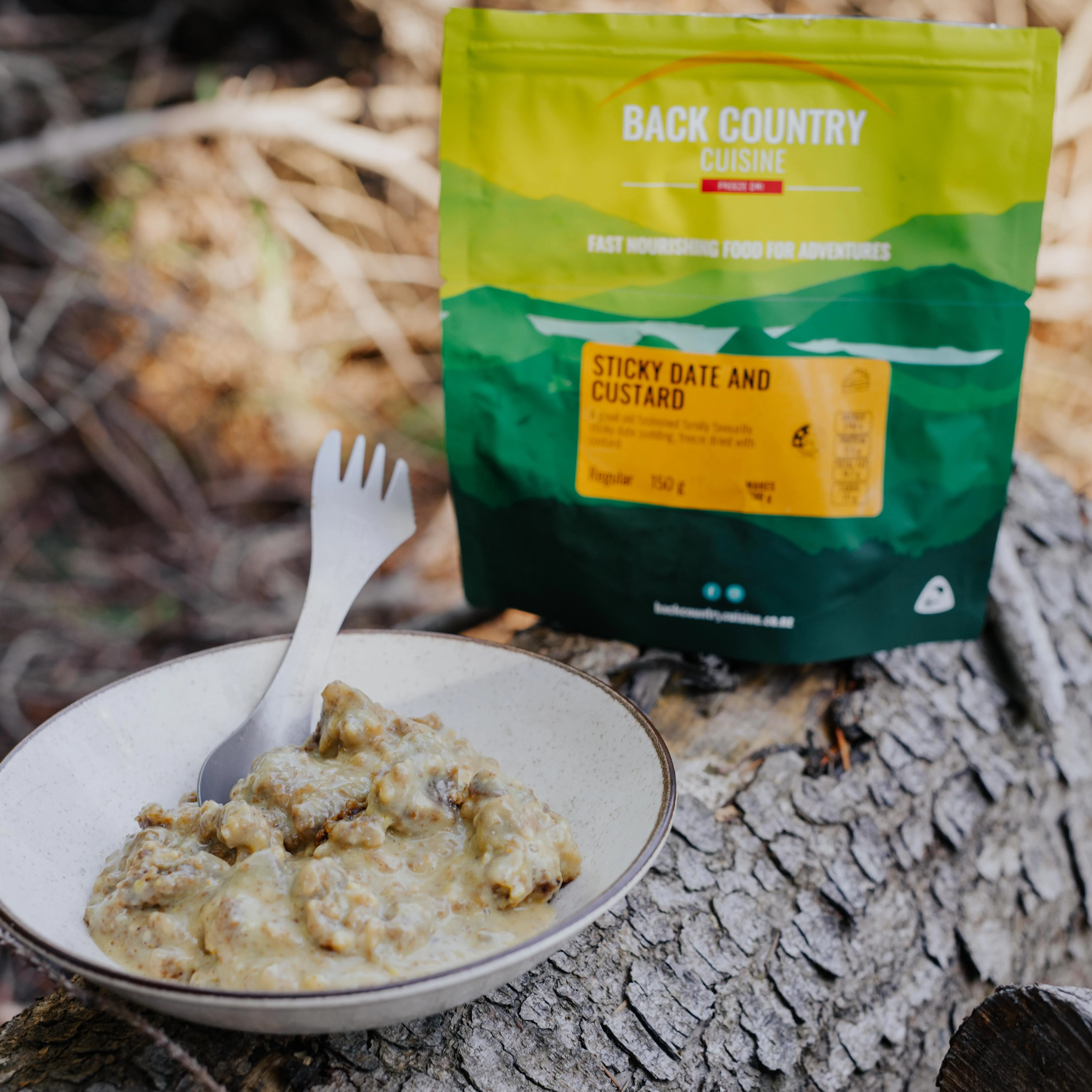Back Country Cuisine sticky date and custard freeze dried dessert meal pouch 150g for camping and outdoor adventures