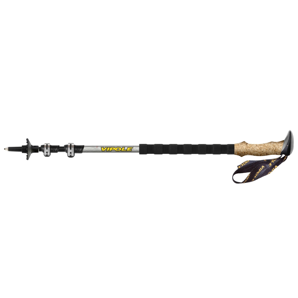 Vipole Creek Cork trekking pole with extended foam grip, cork handle, adjustable shaft, and wrist strap for hiking and trekking