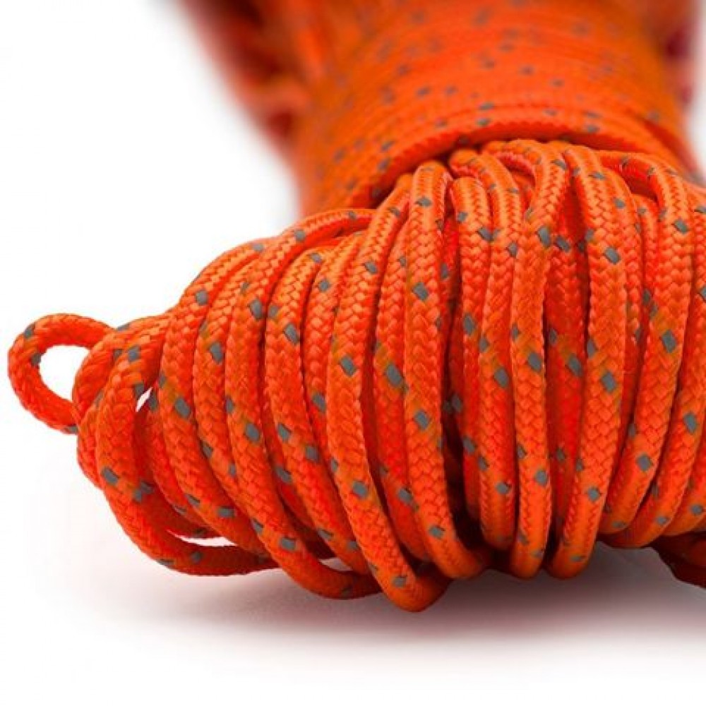 Close-up View of Reflective TinderCord Fibres Macro shot of the Fire Lite TinderCord's braided exterior and reflective tracers