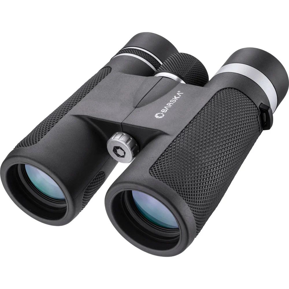 10x42 compact binoculars with textured black body and multi-coated lenses, delivering clear long-range viewing for birdwatching, wildlife observation, hiking, and outdoor adventures.