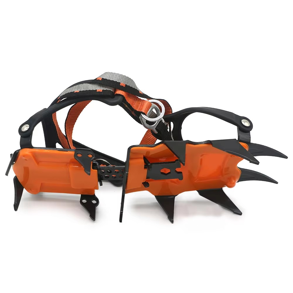 Adjustable 12 teeth ice crampons with anti-slip traction cleats for hiking boots and winter outdoor climbing