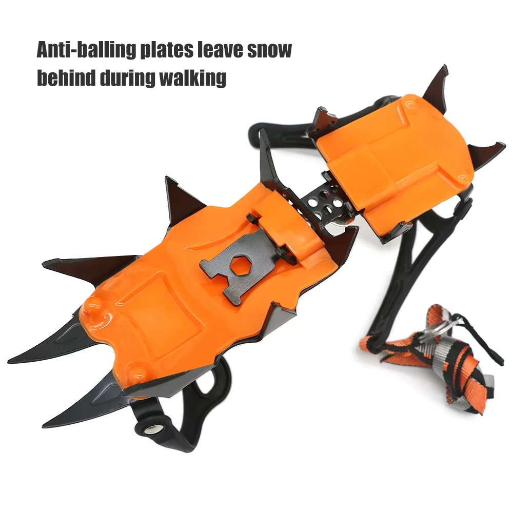 Adjustable 12 teeth ice crampons with anti-slip traction cleats for hiking boots and winter outdoor climbing
