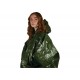 sol-sport-utility-poncho-worn.jpg Model wearing SOL green survival poncho with adjustable hood and full-length coverage