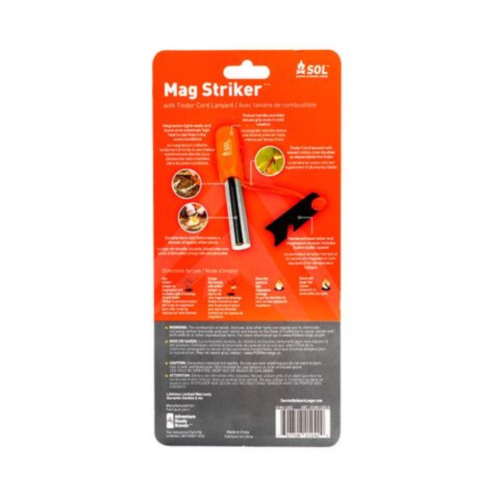 sol-mag-striker-retail-back Back of retail package with usage instructions and emergency features listed