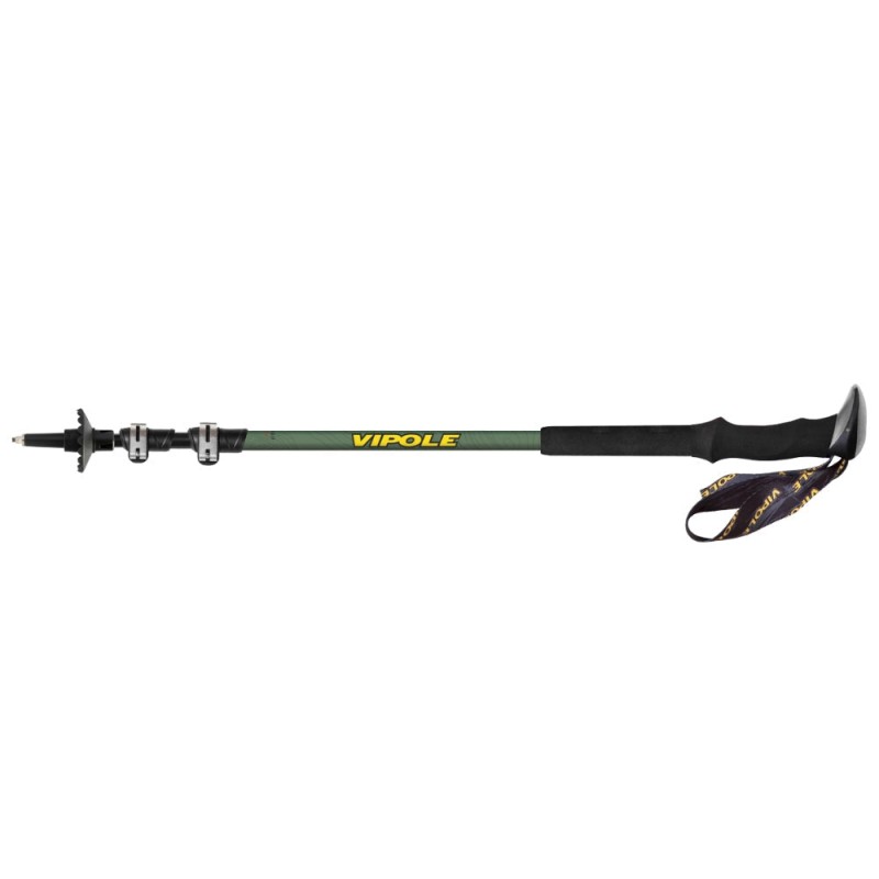 Vipole Base Camp Green trekking pole with extended foam grip, ergonomic handle, adjustable shaft, and wrist strap for hiking and trekking