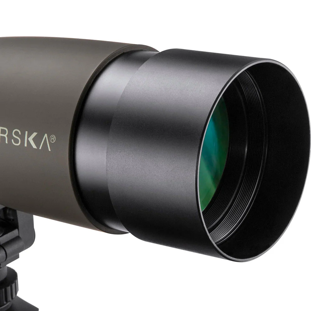 Waterproof 20-60x60 angled spotting scope with green armored body and zoom eyepiece, ideal for birdwatching, target shooting, wildlife observation, and long-range outdoor viewing.