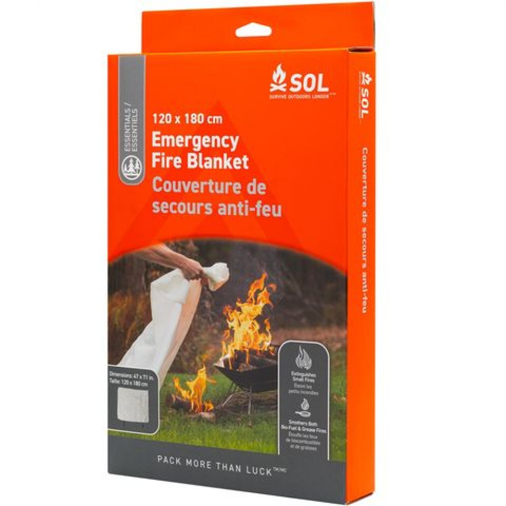 SOL Emergency Fire Blanket – Front View in Red Pouch SOL Emergency Fire Blanket in Red Pouch with Carabiner – Fire Safety