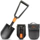 sol-packable-field-shovel-kit SOL folding shovel shown fully extended, folded, and packed in nylon pouch