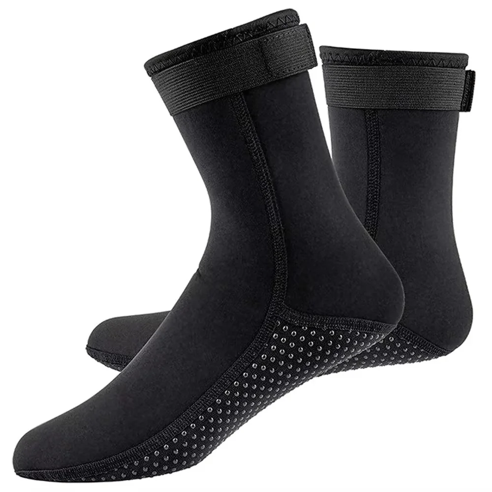 3mm Neoprene Diving Socks for Snorkeling Surfing and Water Sports Black 3mm neoprene diving socks with anti-slip sole for snorkeling scuba diving surfing kayaking and beach sports