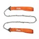 sol-pocket-chain-saw-laid-flat 26-inch carbon steel chain saw with 11 teeth and reinforced orange handles