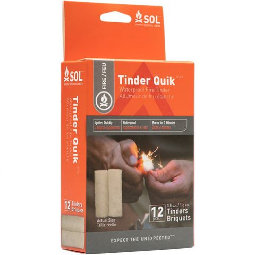 SOL Tinder Quik 12 Pack fire starter waterproof packaging front