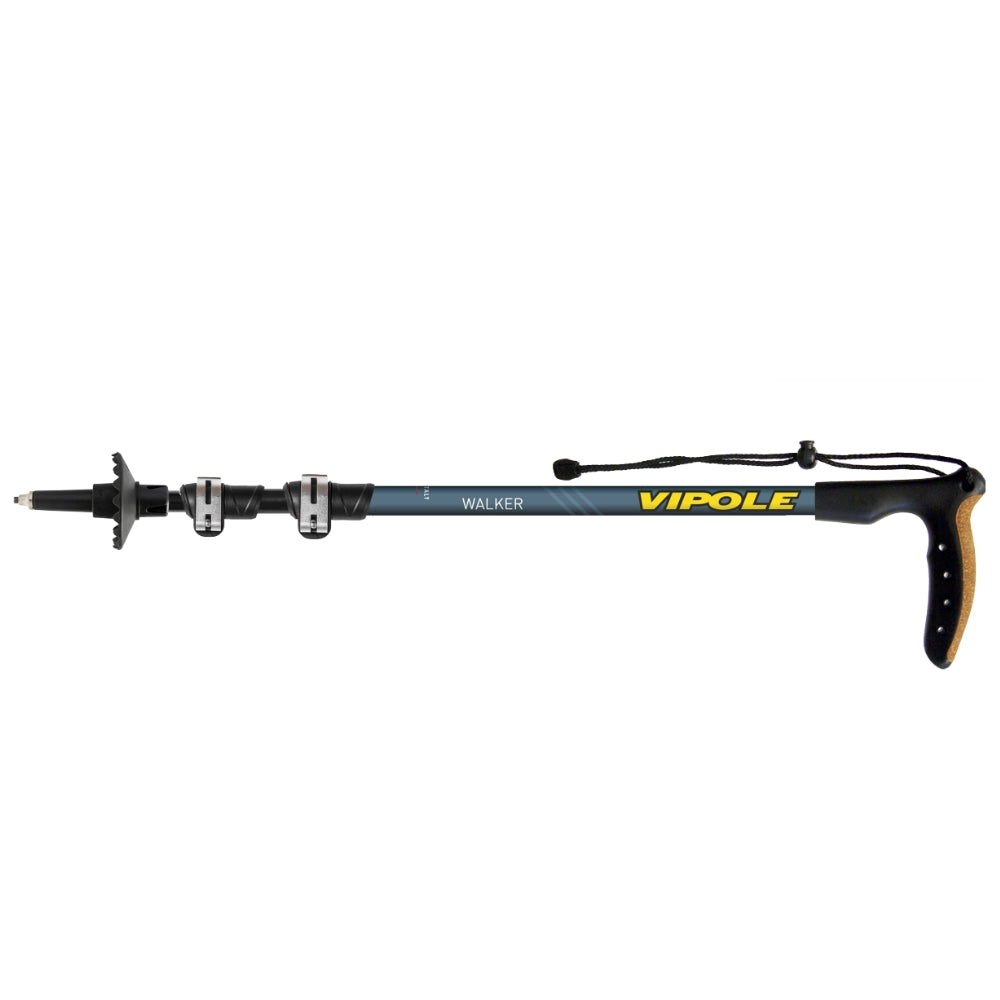 Vipole Walker 100 blue walking pole with adjustable shaft, ergonomic handle, and wrist strap for walking support