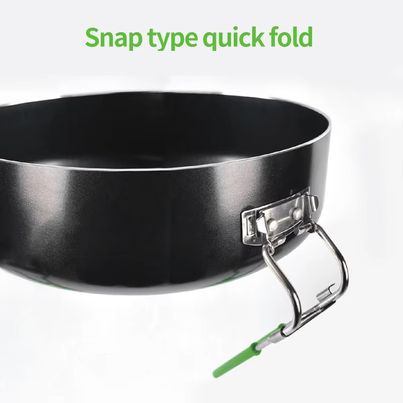 Top view of BRS ultralight non-stick camping fry pan featuring stainless steel lid and foldable silicone handle