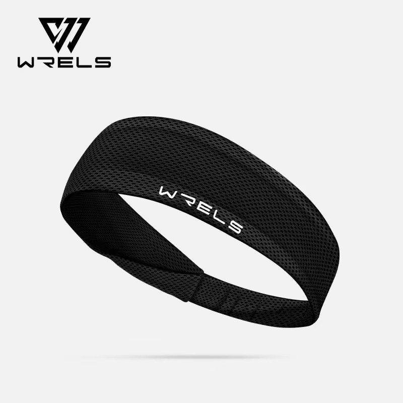 Black WRELS sweat-wicking headband for running and fitness