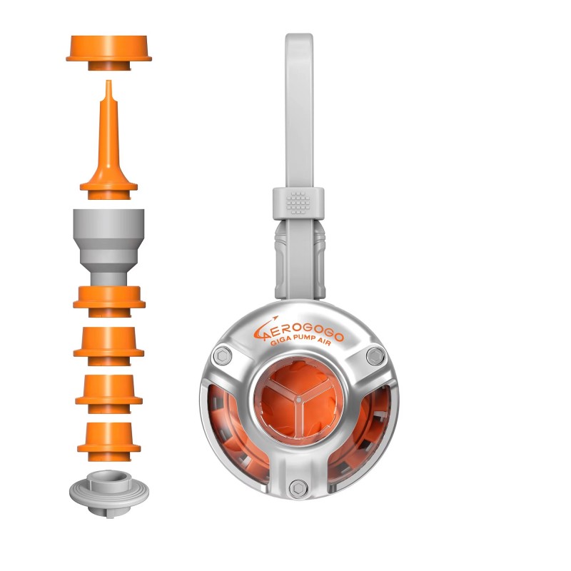 Aerogogo Giga Pump Air with multiple interchangeable nozzles for inflating air mattresses, pillows and camping gear
