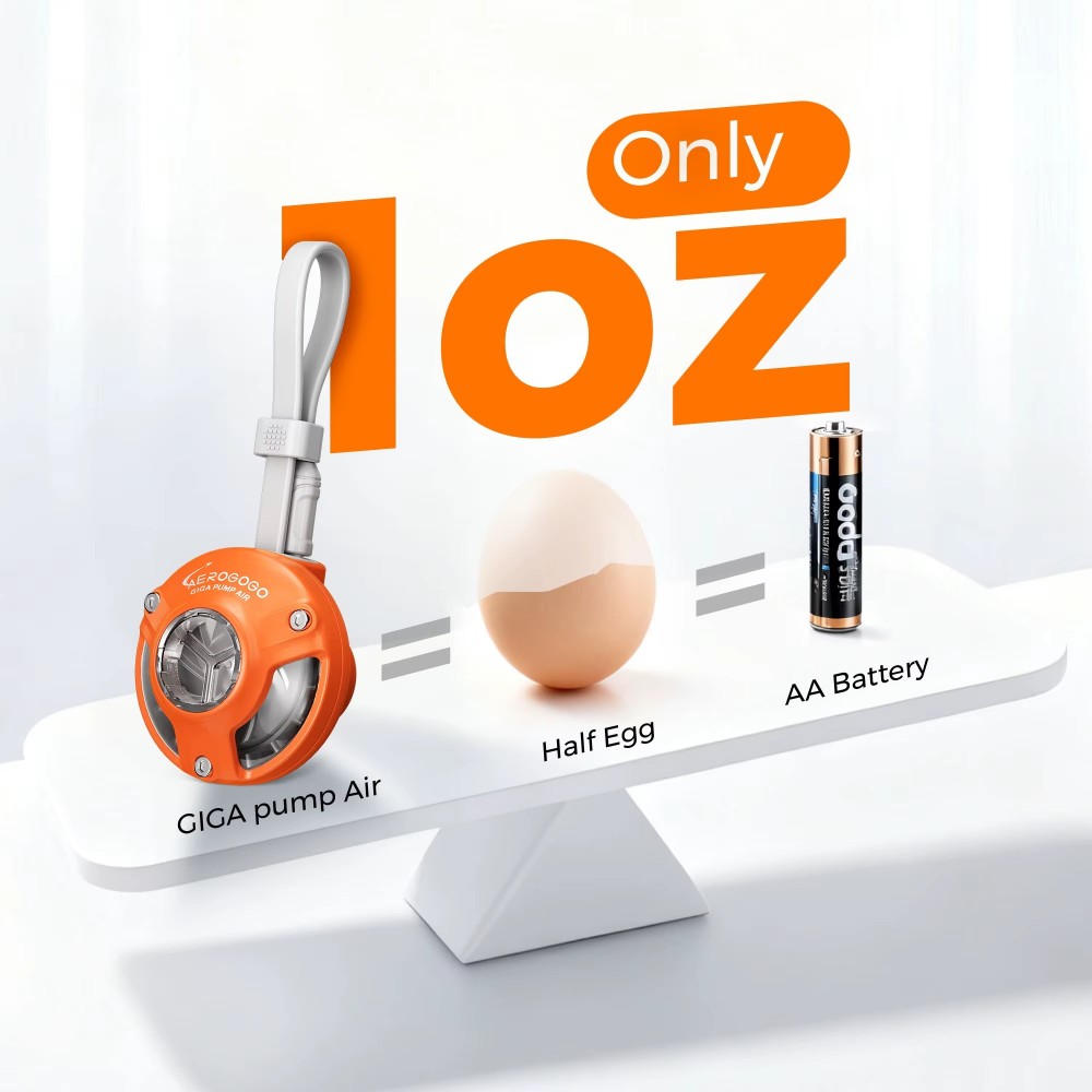 Aerogogo Giga Pump Air with multiple interchangeable nozzles for inflating air mattresses, pillows and camping gear