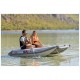 Aqua Marina Aircat 4 Person Inflatable Catamaran for Leisure Boating Two people paddling Aqua Marina Aircat inflatable catamaran on calm lake ideal for recreational boating and family use