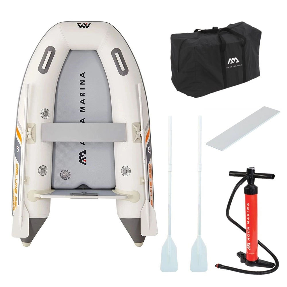 Aqua Marina U-Deluxe 250 inflatable speed boat with oars pump carry bag and rigid floor for portable boating