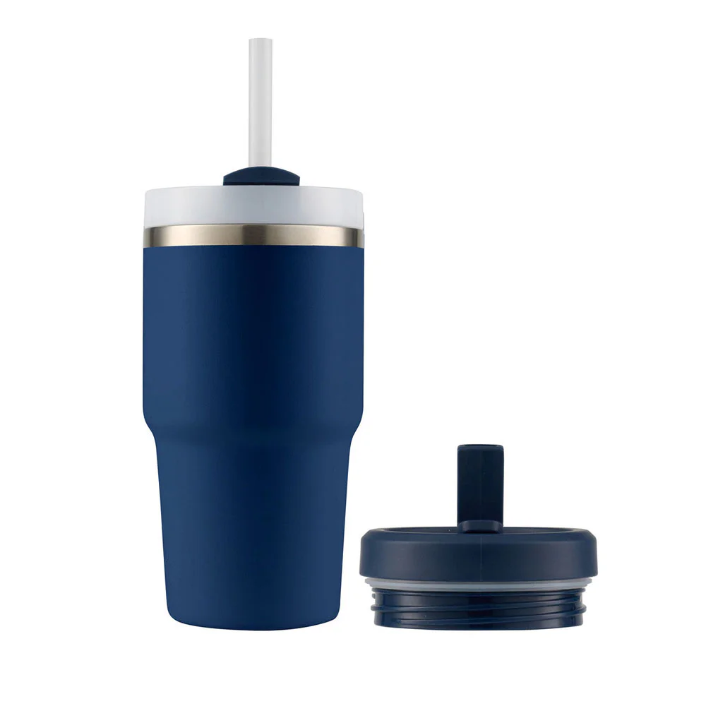 insulated smoothie tumbler with a reusable straw and interchangeable lid, designed to keep cold drinks chilled and easy to enjoy on the go.