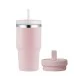 insulated smoothie tumbler with a reusable straw and interchangeable lid, designed to keep cold drinks chilled and easy to enjoy on the go.