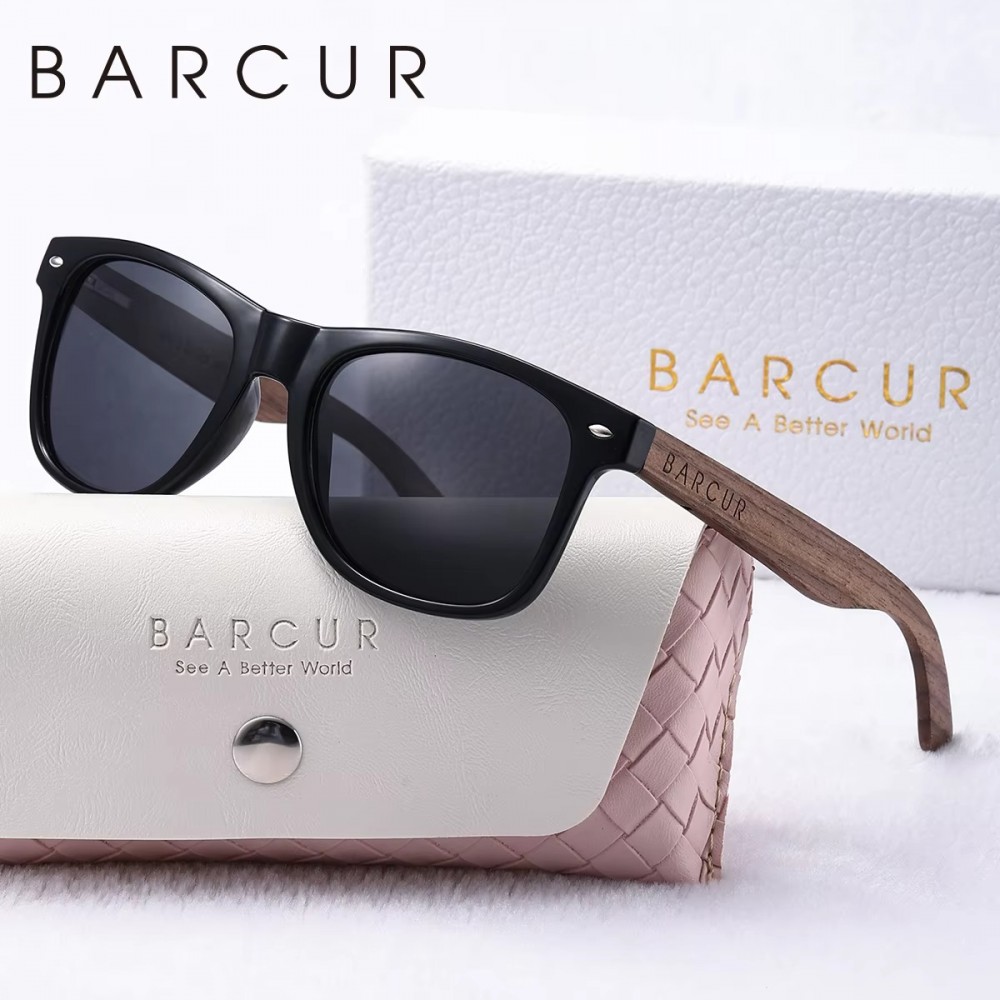 BARCUR Natural Wood Polarized Oval Sunglasses for Women-GlossBlack BARCUR natural wood polarized oval sunglasses for women with frame UV protection lenses and wooden arms includes protective case and gift box
