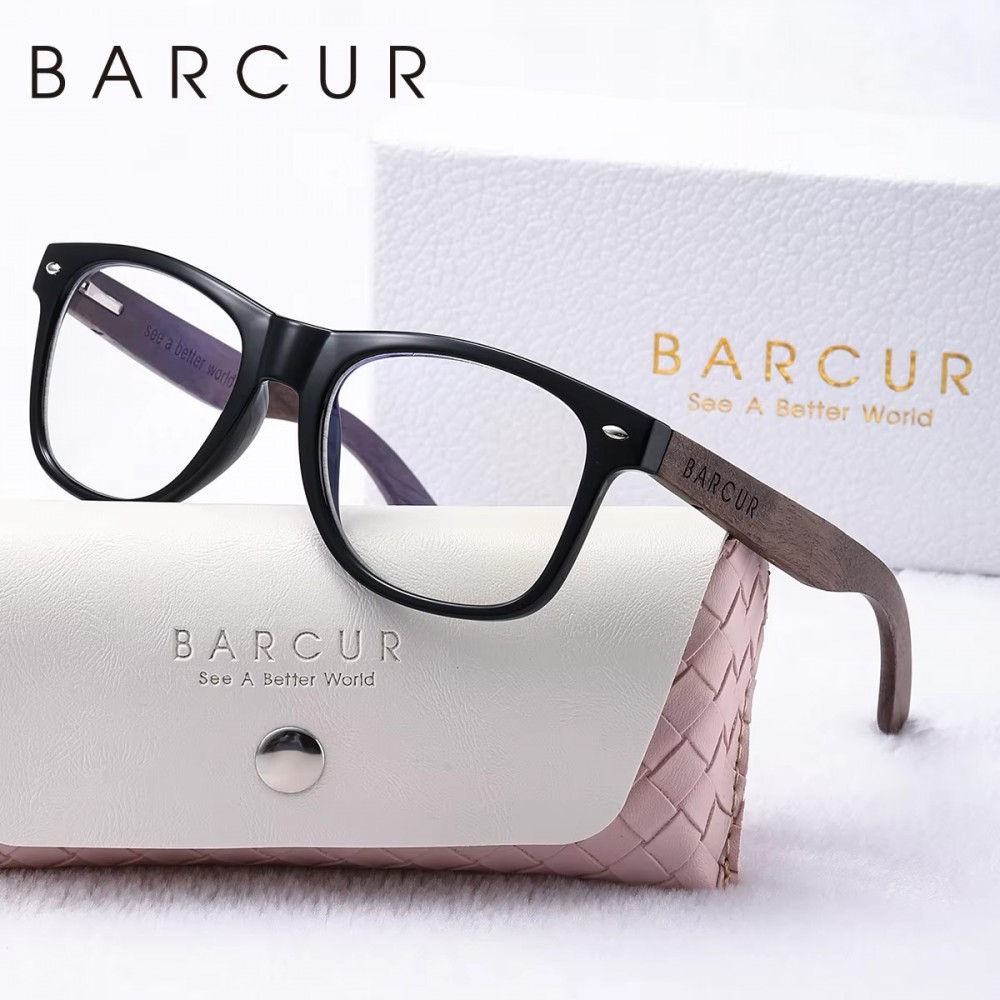 BARCUR Natural Wood Polarized Oval Sunglasses for Women-BlackAntiBlue BARCUR natural wood polarized oval sunglasses for women with frame UV protection lenses and wooden arms includes protective case and gift box