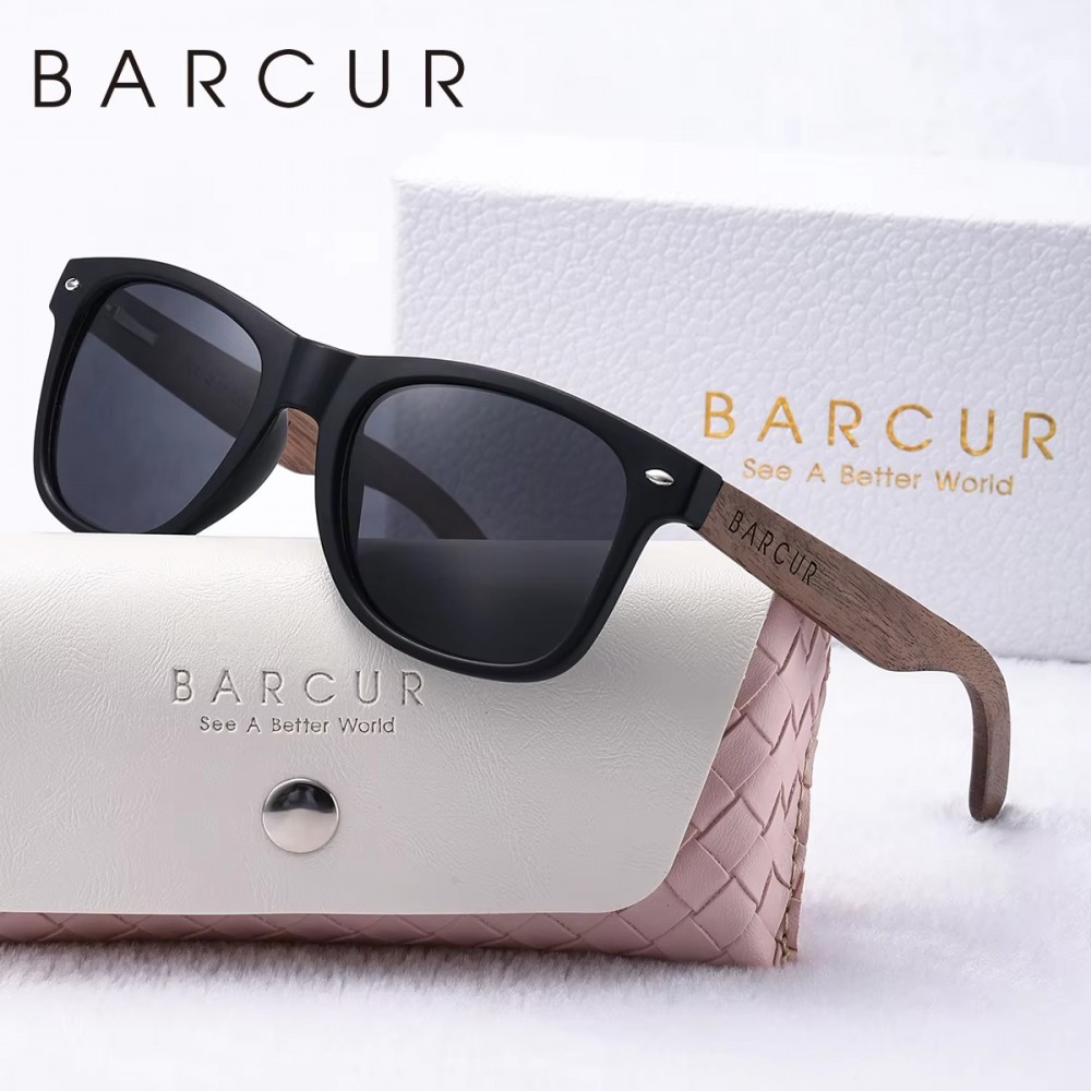 BARCUR Natural Wood Polarized Oval Sunglasses for Women-MatteBlack BARCUR natural wood polarized oval sunglasses for women with frame UV protection lenses and wooden arms includes protective case and gift box