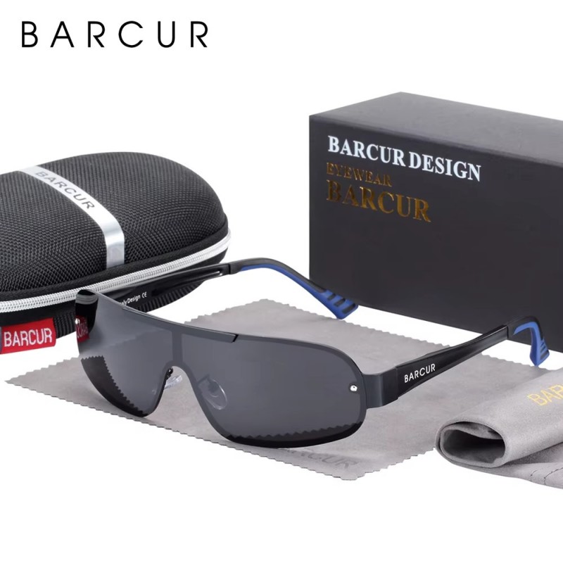 BARCUR polarized shield sunglasses with oversized black lenses and lightweight wraparound frame designed for cycling, driving, running and outdoor sports