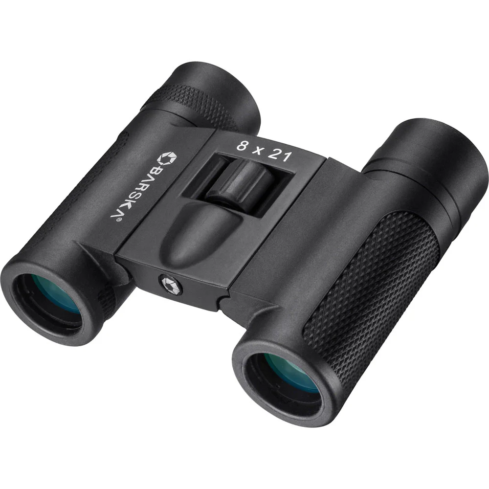 BARSKA 8x21 Lucid View Compact Binoculars – Foldable Pocket Binoculars BARSKA 8x21 Lucid View compact binoculars with a lightweight foldable design, black textured grip, and center focus wheel. These pocket-sized binoculars feature 8x magnification and 21mm objective lenses for clear view.